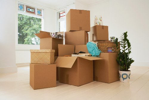 Packed moving boxes ready for removals near Castelnau